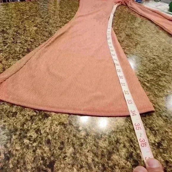 Womens boohoo Isobel Longer length rib slinkly flare pant Rose Sz 8 - Picture 9 of 10